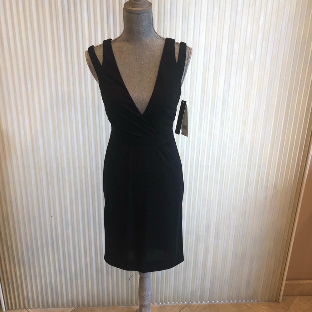 New Nicole Miller Flirty Black Slit Shoulder Dress